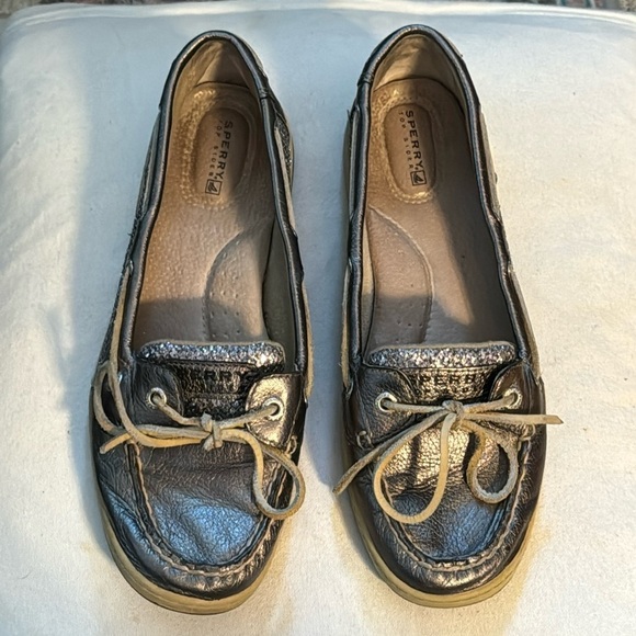 Sperry Ángel fish boat shoes silver / glitter leather lace up women’s sz 9 1/2 - Picture 2 of 12